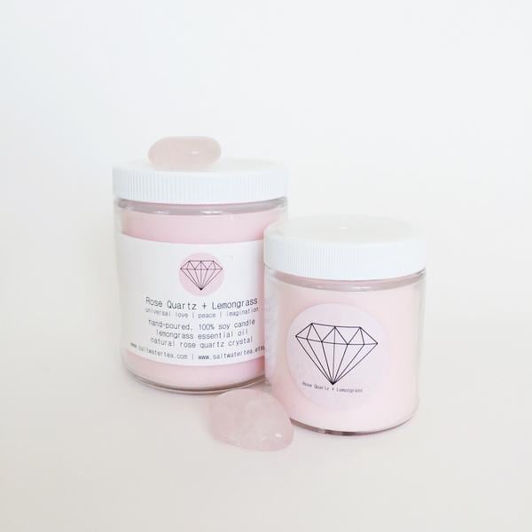 Rose Quartz and Lemongrass Soy Crystal Candle