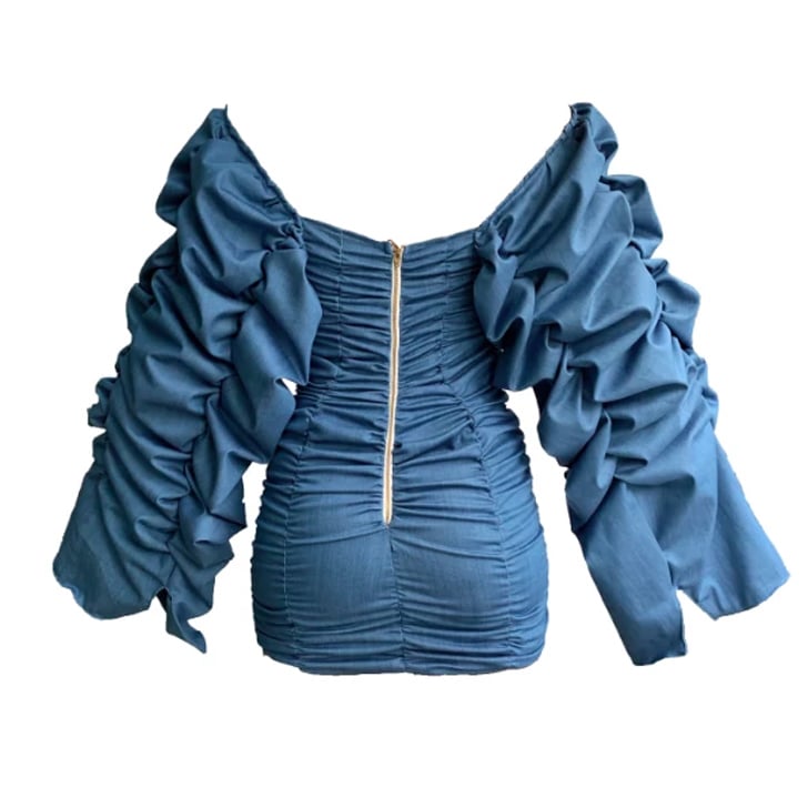 The Back of Kylie Jenner's TLZ L'Femme Blue Ruched Dress