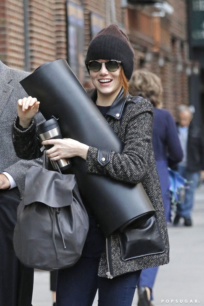 Emma Stone geared up for a yoga session in NYC on Tuesday.