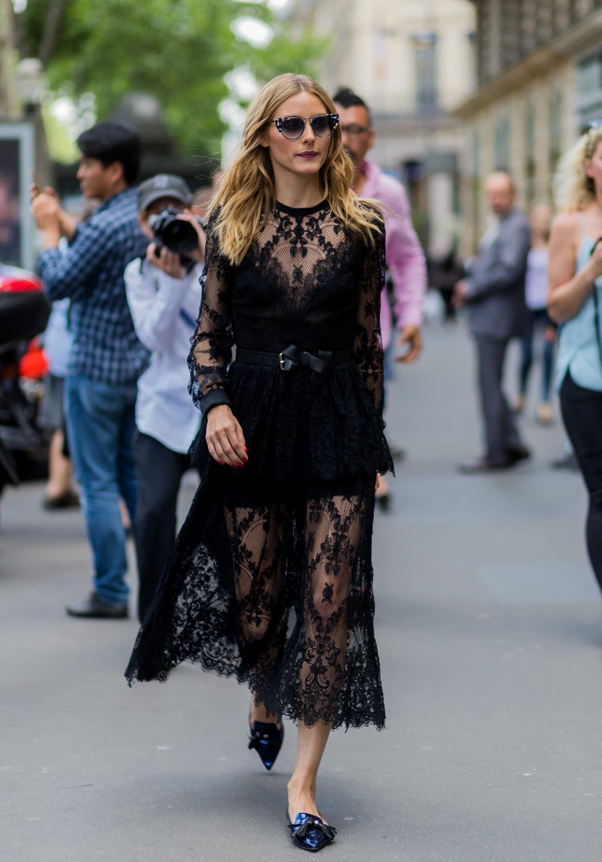 Add structure to a feminine lace dress 