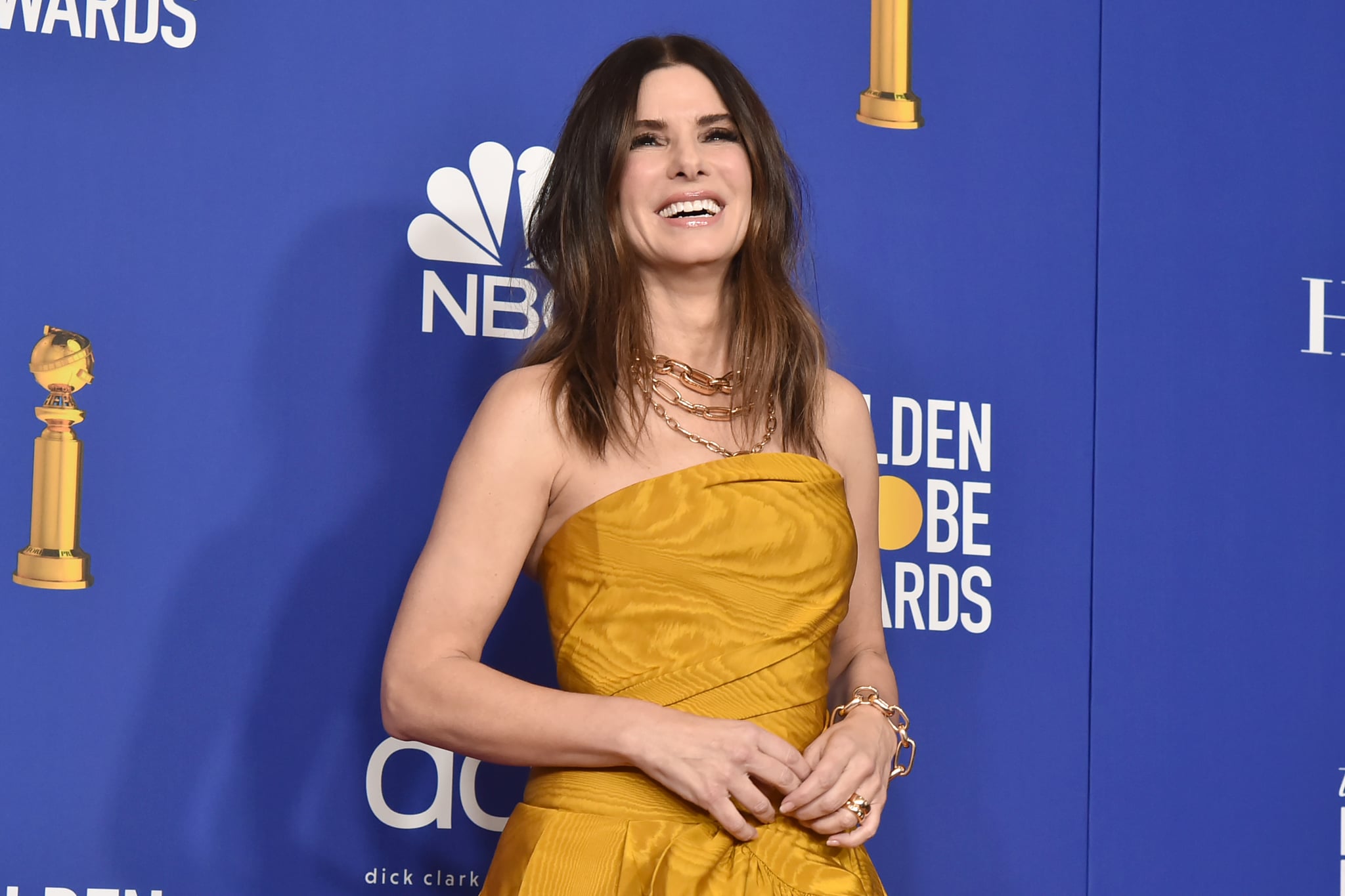 BEVERLY HILLS, CALIFORNIA - JANUARY 05: Sandra Bullock attends The 77th Golden Globes Awards - Press Room at The Beverly Hilton Hotel on January 05, 2020 in Beverly Hills, California. (Photo by David Crotty/Patrick McMullan via Getty Images)