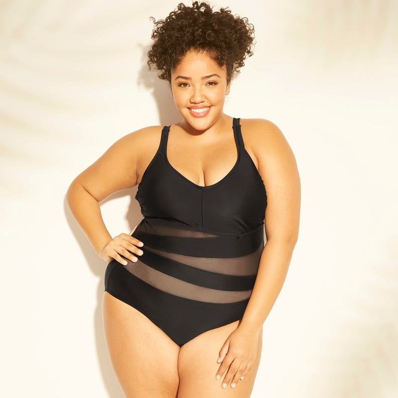 Plus-Size Mesh Cutout One-Piece Swimsuit