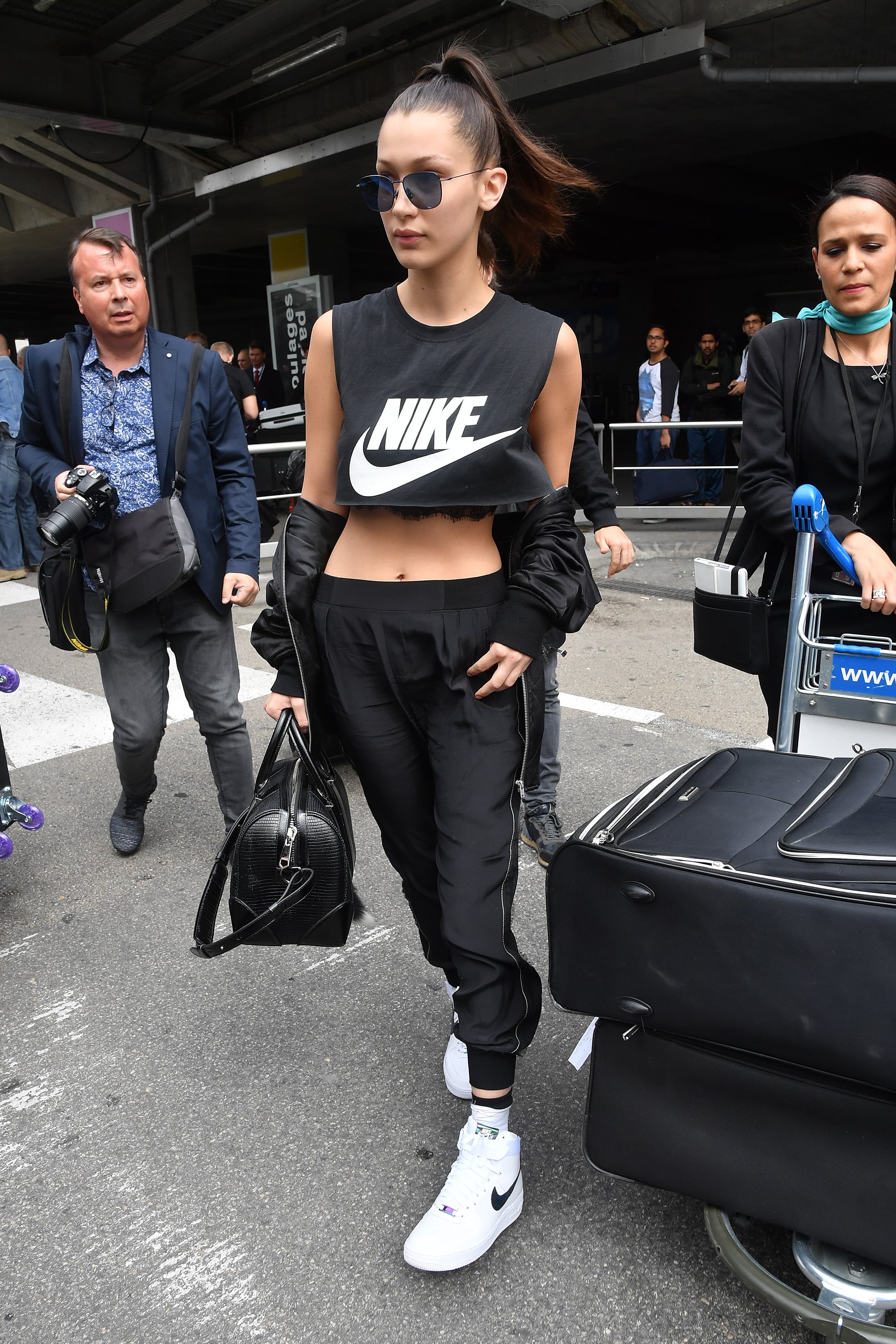 Gigi Hadid Wearing Lace Crop Top at Fashion Week Spring 2017