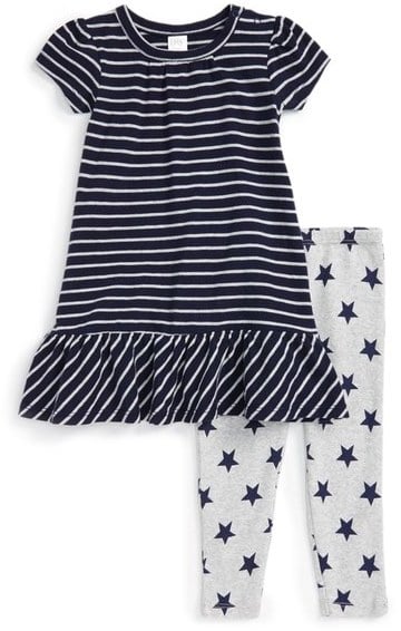 Stripe Peplum Dress and Star Leggings Set