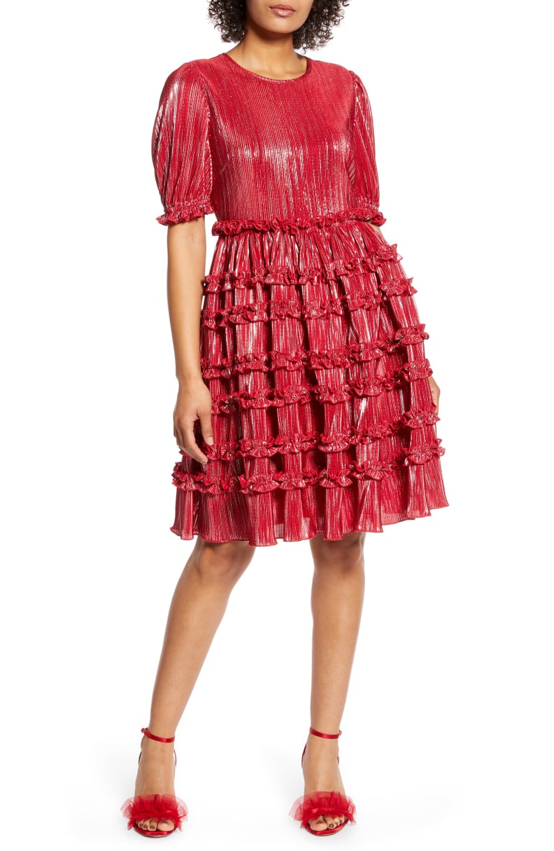 Halogen x Atlantic-Pacific Ruffle Plissé Dress