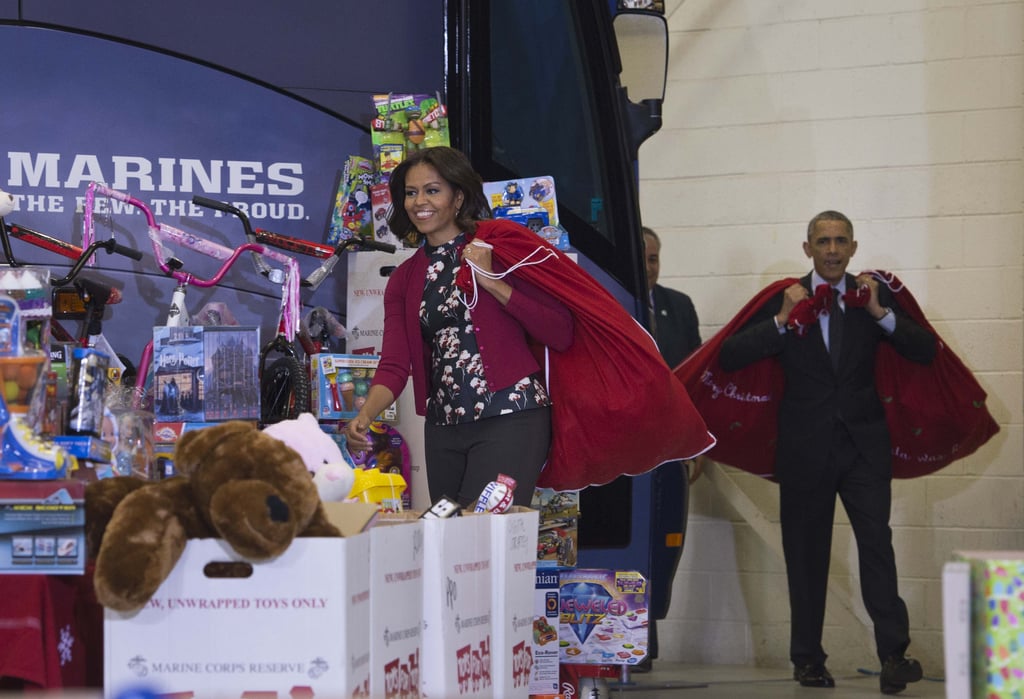 Obamas at the Marine Corps Toys For Tots Event 2014