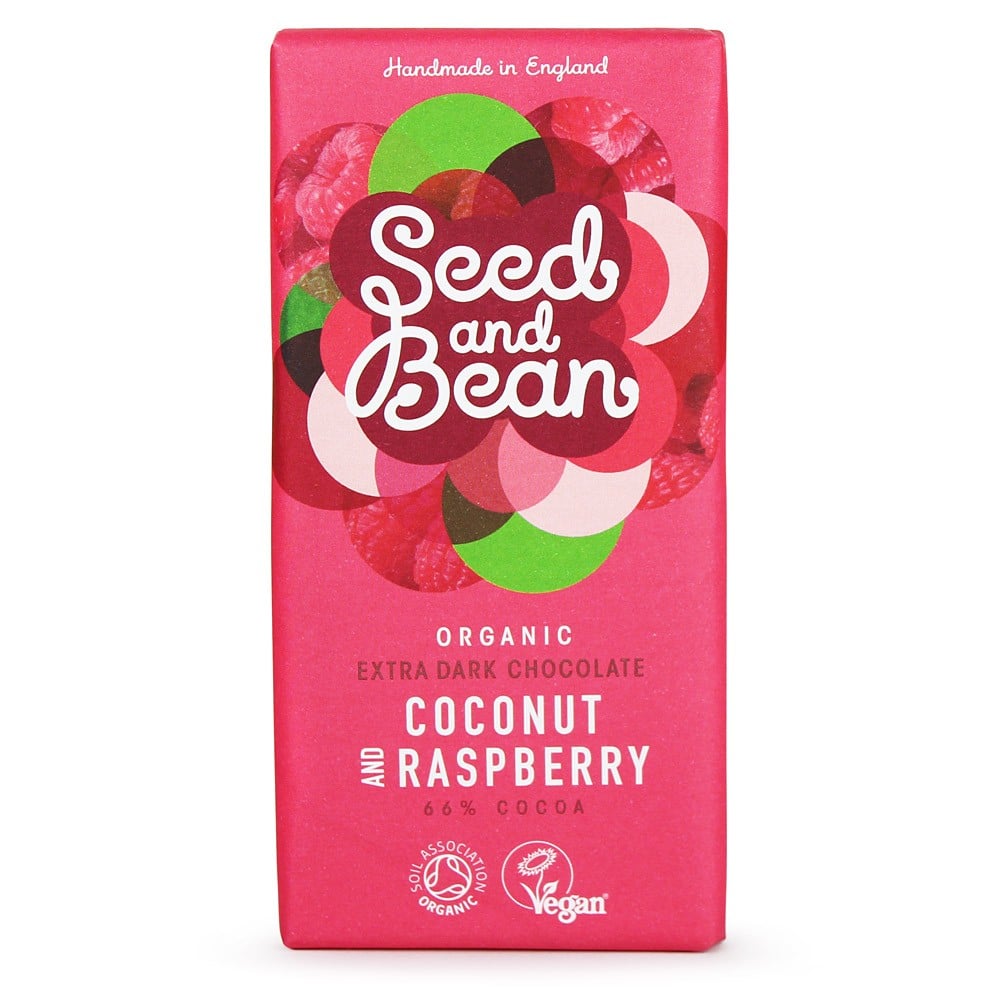 Seed and Bean Coconut and Raspberry Extra Dark Vegan Chocolate