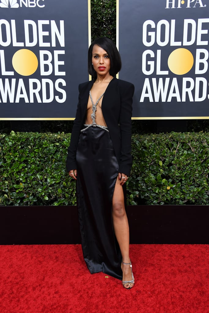 Kerry Washington's Bra-Less Blazer and Silk Skirt at the 2020 Golden Globes
