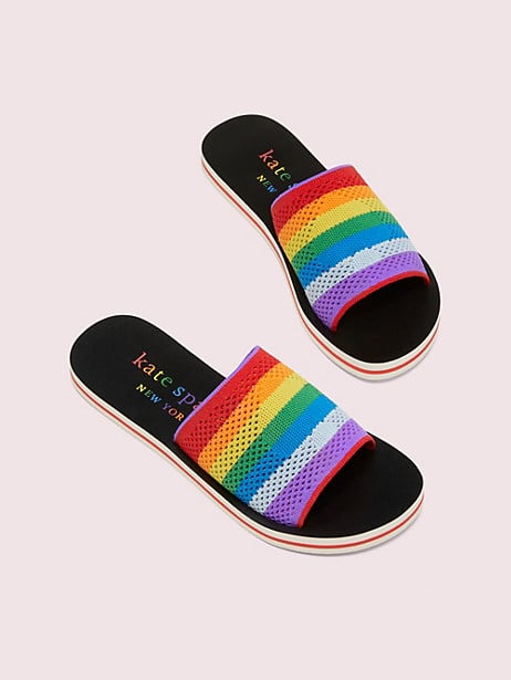 Rainbow Intarsia-Knit Slide Sandals