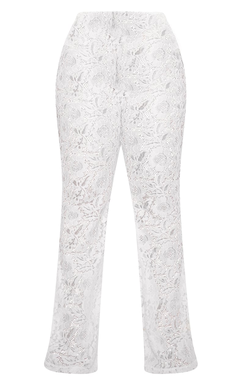 White Lace Sheer Flare Leg Trousers