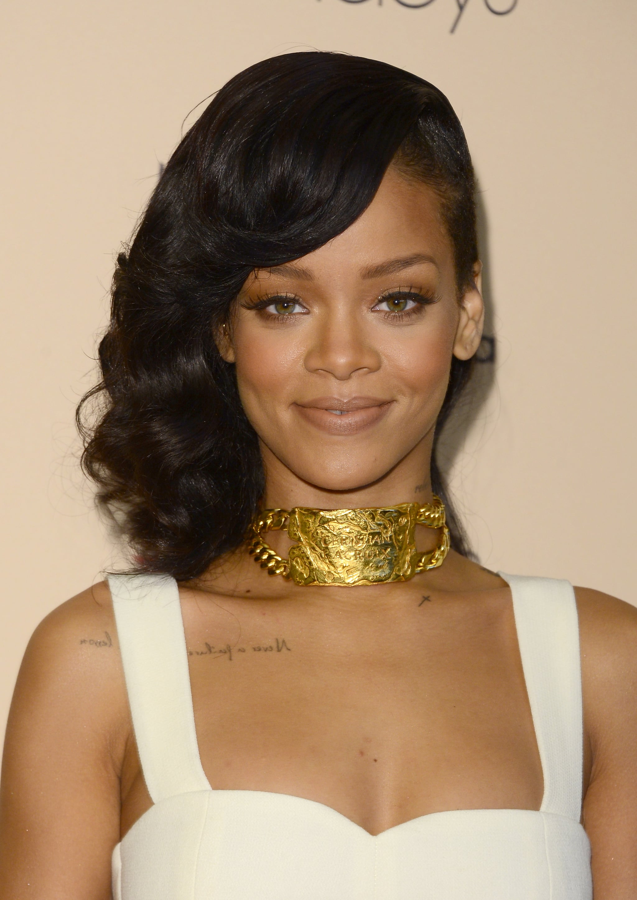 Rihanna Accessorized Her Look With A Stunning Vintage Gold Christian Rihanna Shows Off Her Softer Side In Sheer White Lace Popsugar Fashion Photo 3