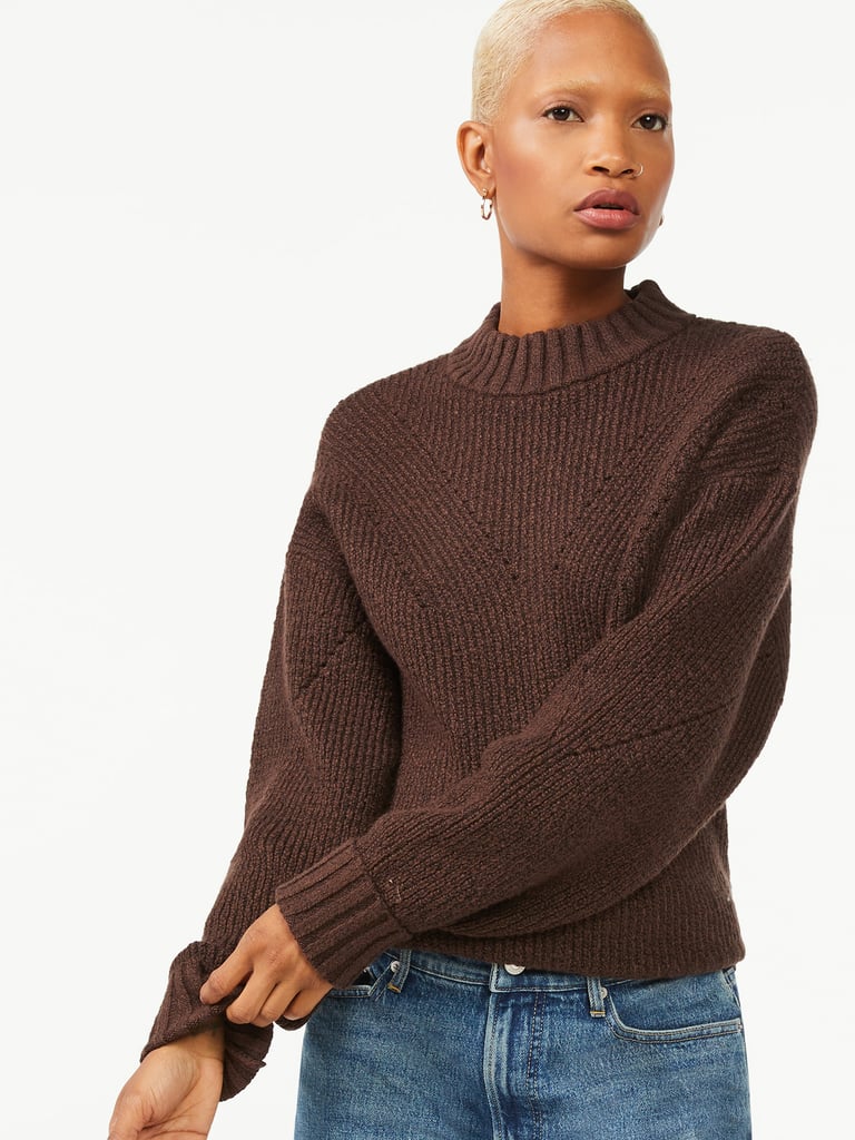 Free Assembly Women's Oversized Mock Neck Pointelle Sweater