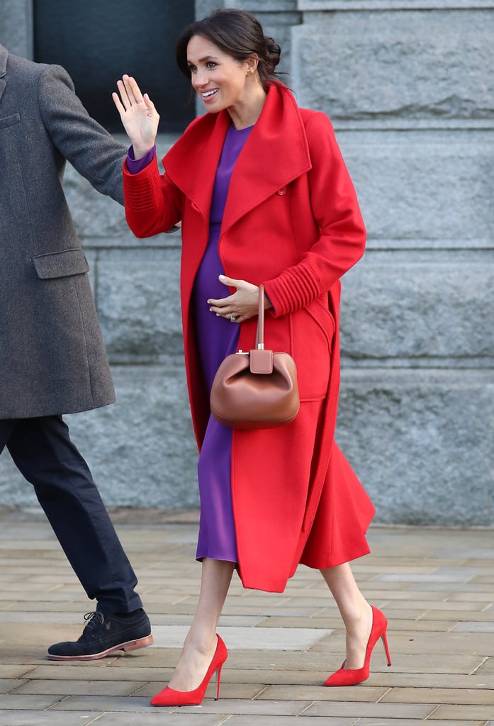 Meghan Markle Red and Purple Outfit Birkenhead January 2018