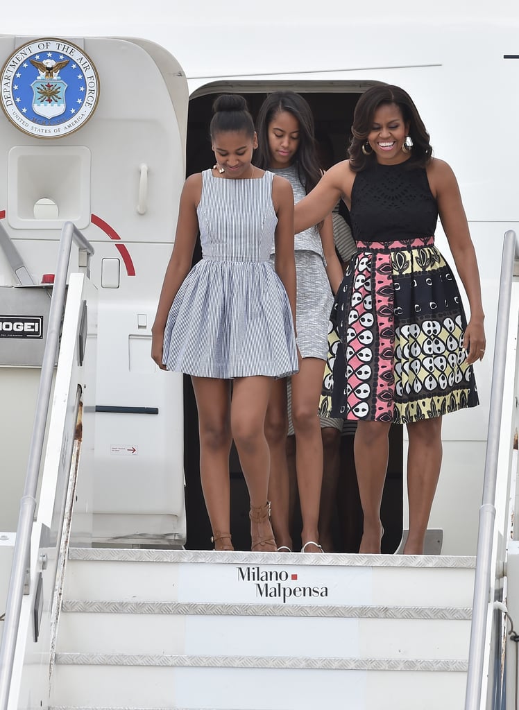 Michelle Obama Wearing Multicolor Printed Skirt
