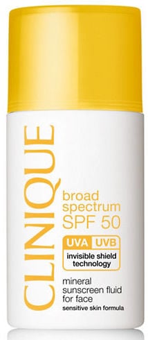 Clinique Broad Spectrum SPF 50 Mineral Sunscreen Fluid for Face ($26) is another recommendation from Dr. Wechsler.  Both titanium dioxide and zinc oxide are active ingredients.