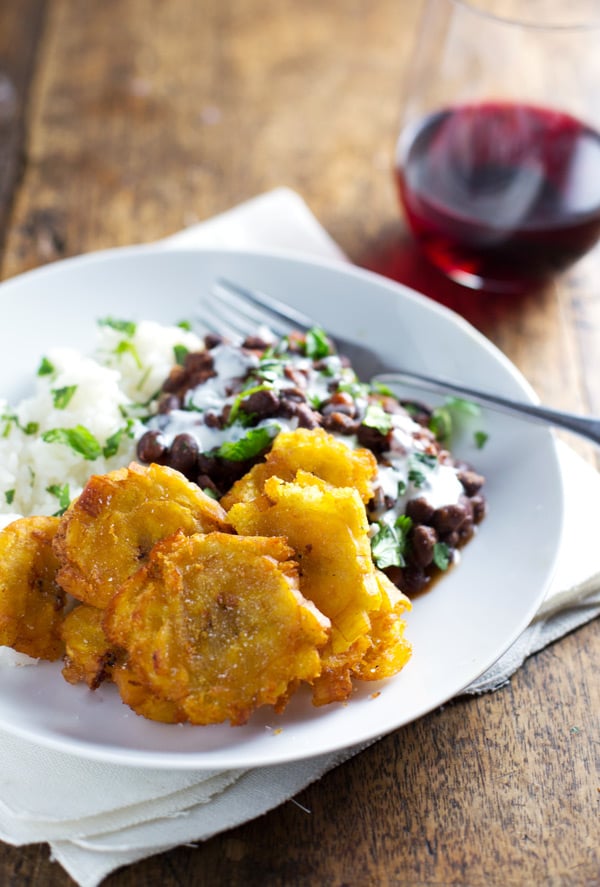 Garlic Tostones With Rice and Beans