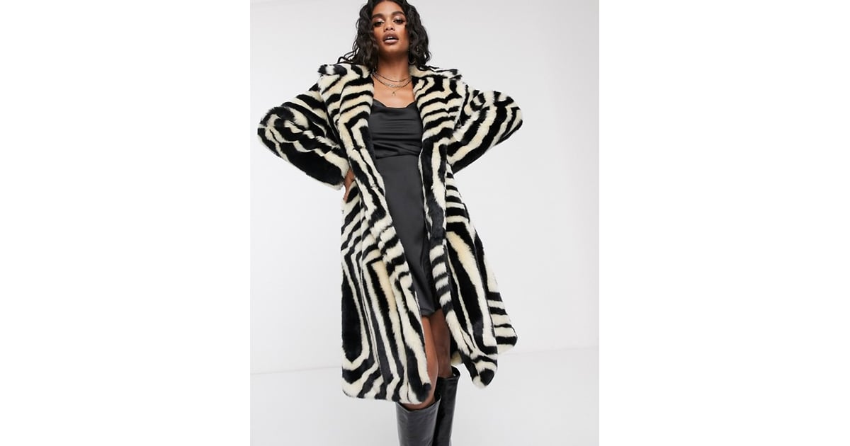 Ivyrevel faux fur coat in zebra print | Selena Gomez's Mango Zebra Coat ...