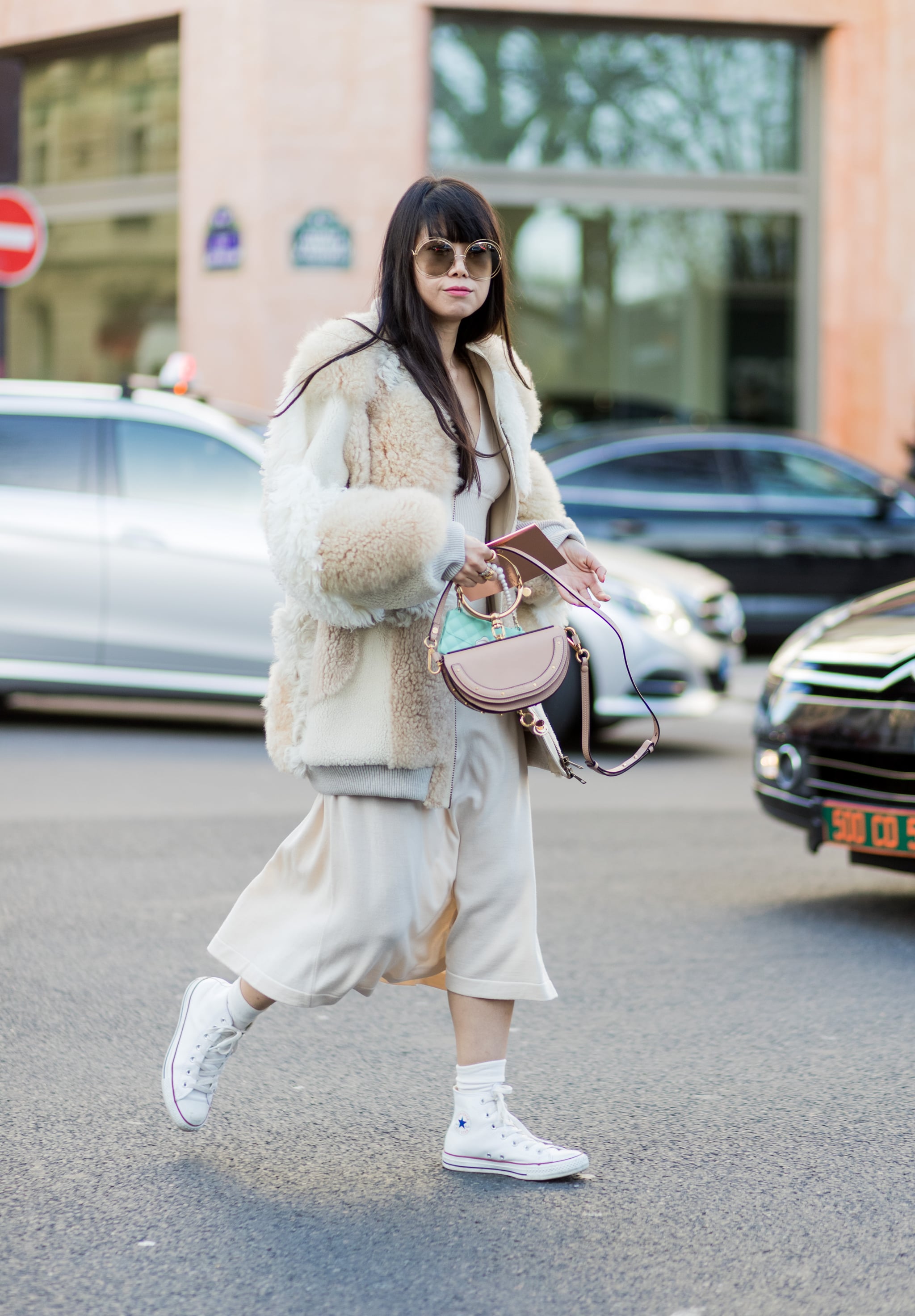 white sneakers in winter