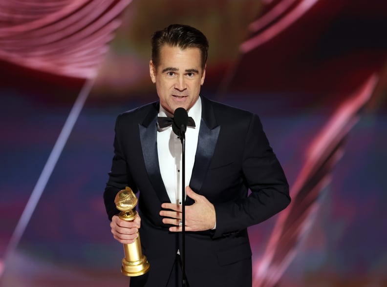 BEVERLY HILLS, CALIFORNIA - JANUARY 10: 80th Annual GOLDEN GLOBE AWARDS -- Pictured: Colin Farrell accepts the Best Actor in a Motion Picture – Musical or Comedy award for 