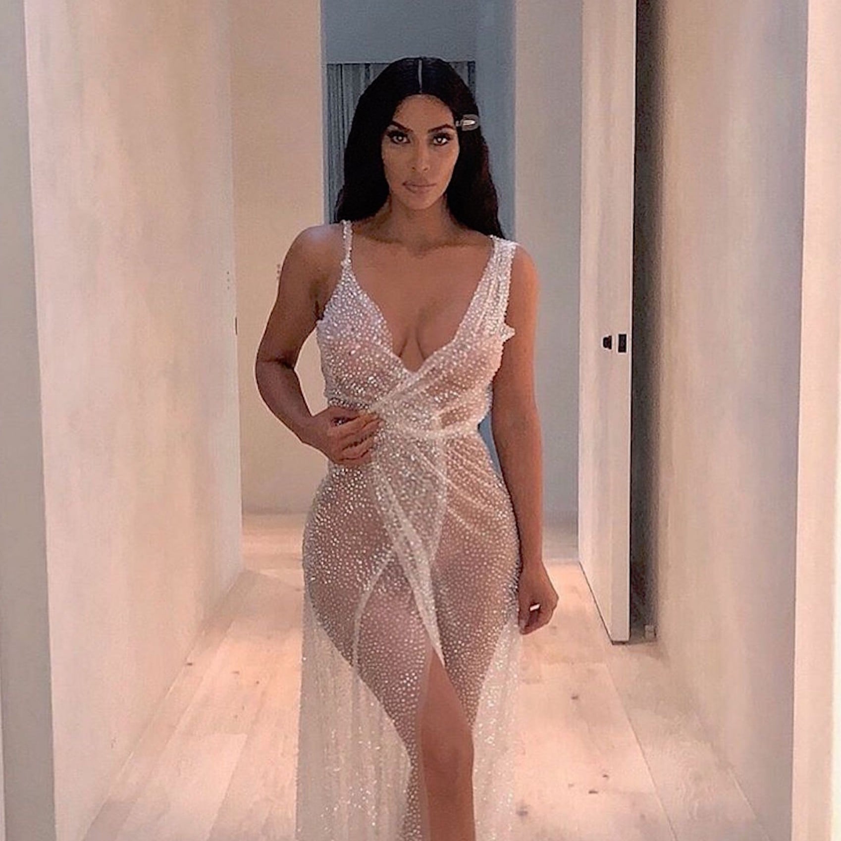 Kim Kardashian Sheer Dress With Crystals December 2018