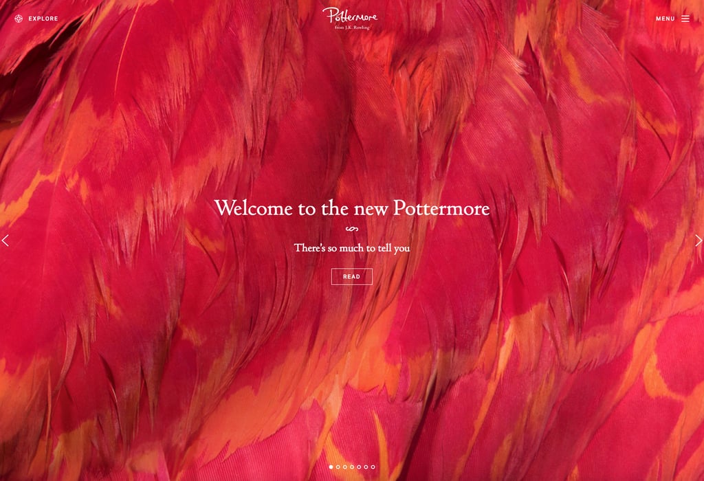 The new welcome page, including J.K. Rowling's handwritten Pottermore logo.