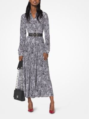 Michael Kors Collection Zebra Print Crepe De Chine Shirtdress