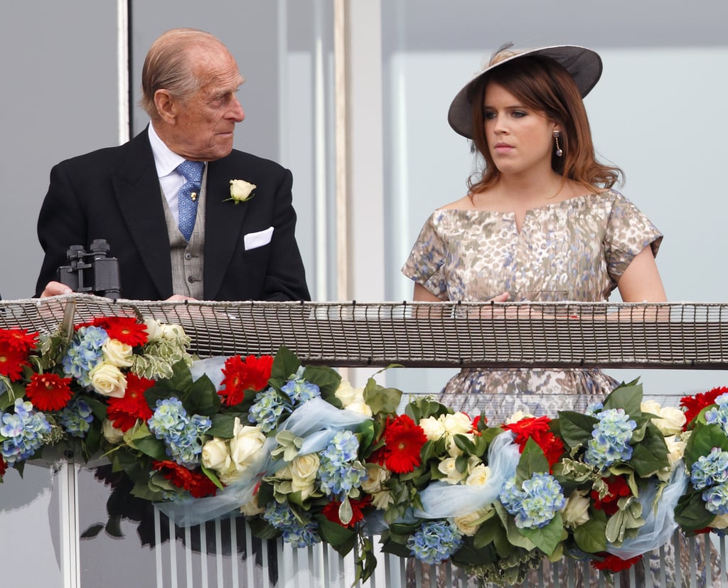 Prince Phillip and Princess Eugenie on Derby Day a year later in 2013.