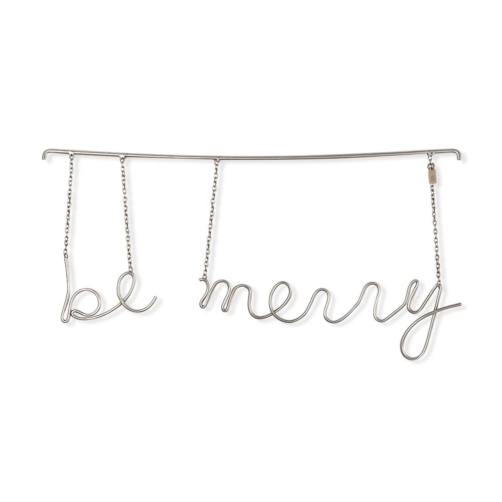 "Be Merry" Hanging Word Art in Pewter ($13)