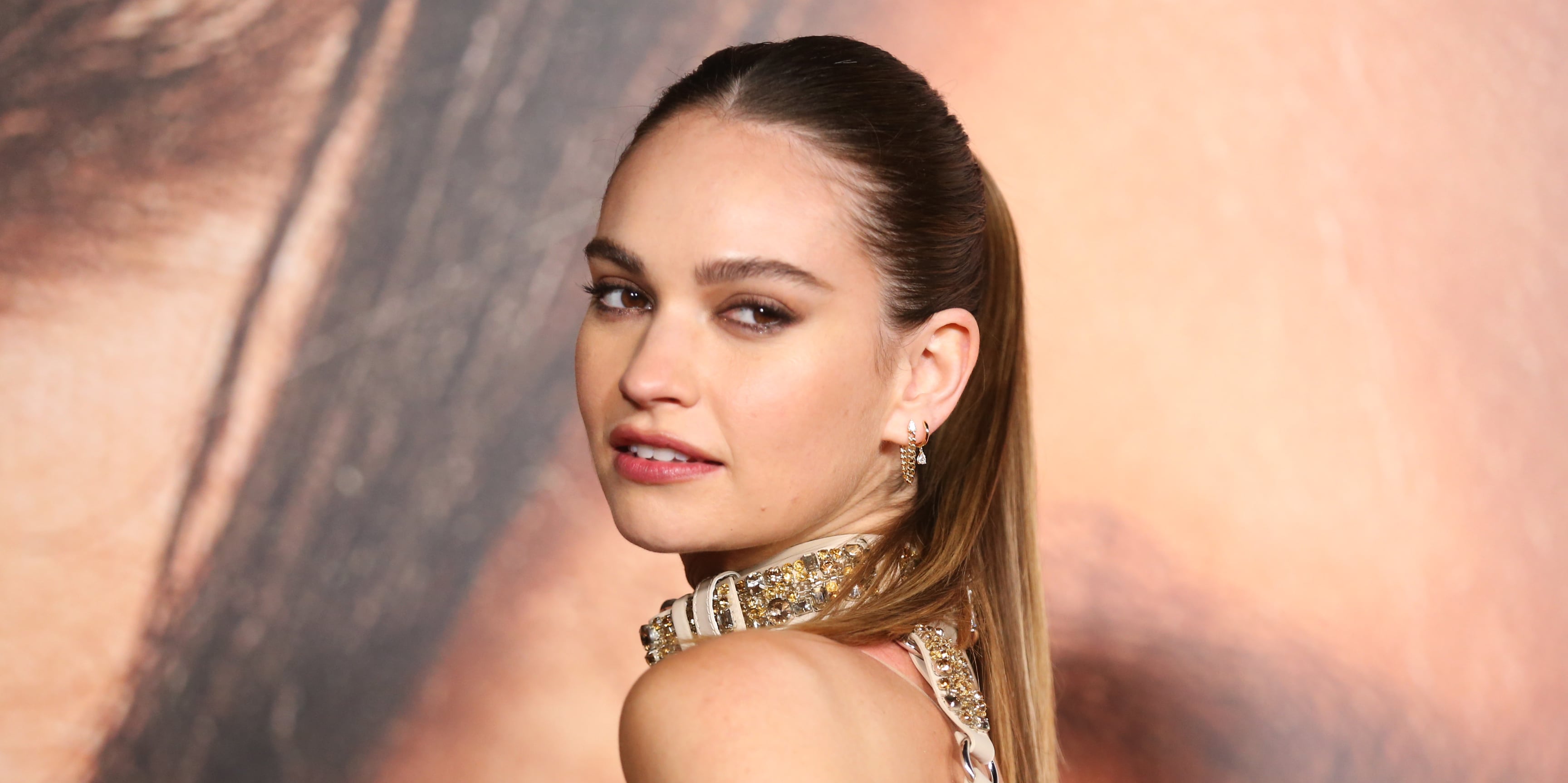 Lily James's Bleached Brows, Blunt Bangs in Versace Campaign PS Beauty