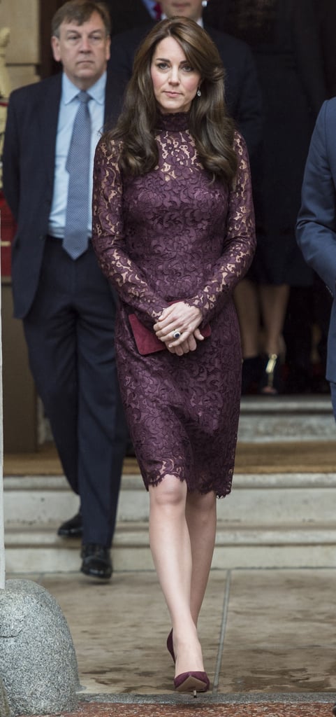 In 2015, Kate wore her first Dolce & Gabbana, kicking things off in style with eggplant-colored lace for an event honoring the Chinese state visit.