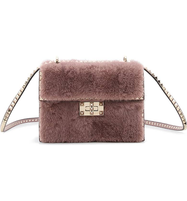 Valentino Garavani Rockstud Genuine Mink Fur Shoulder Bag