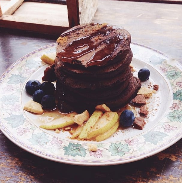 Double your dose of fruit by baking them in your pancakes and munching on more on the side. 
Source: Instagram user teaddicted