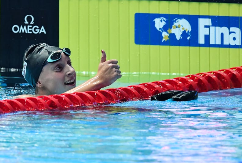 Katie Ledecky Celebrates After Winning the 800m