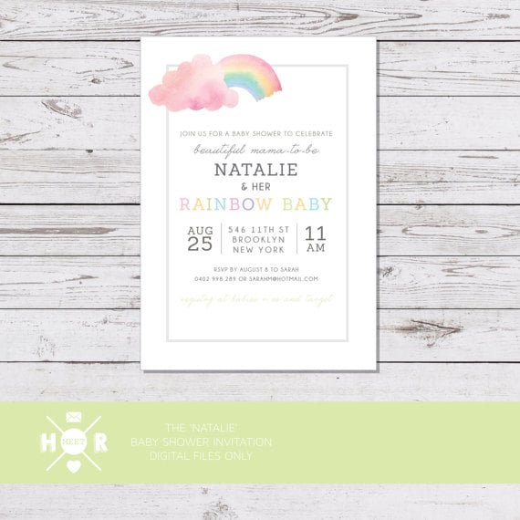 Rainbow baby shower new arrivals invitation wording