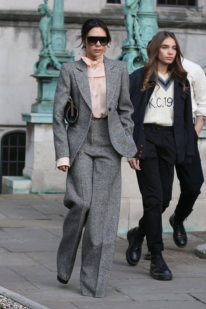 Victoria Beckham Gray Suit With Brooklyn Beckham Girlfriend