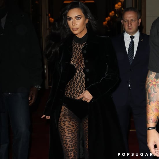 Kim Kardashian Sheer Leopard Outfit in Paris 2019
