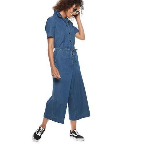 POPSUGAR Cropped Wide-Leg Denim Jumpsuit