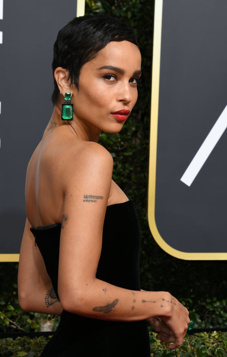 Zoe Kravitz at the 2018 Golden Globes Celebrity Tattoos Red Carpet