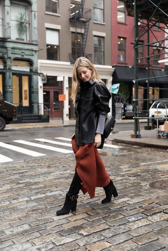 The Outfit Formula: Vintage Skirt, Boots, and Bag + a Shirt Jacket + a Turtleneck