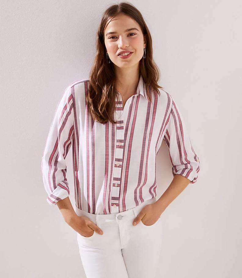 Loft Striped Button Down Tunic Shirt