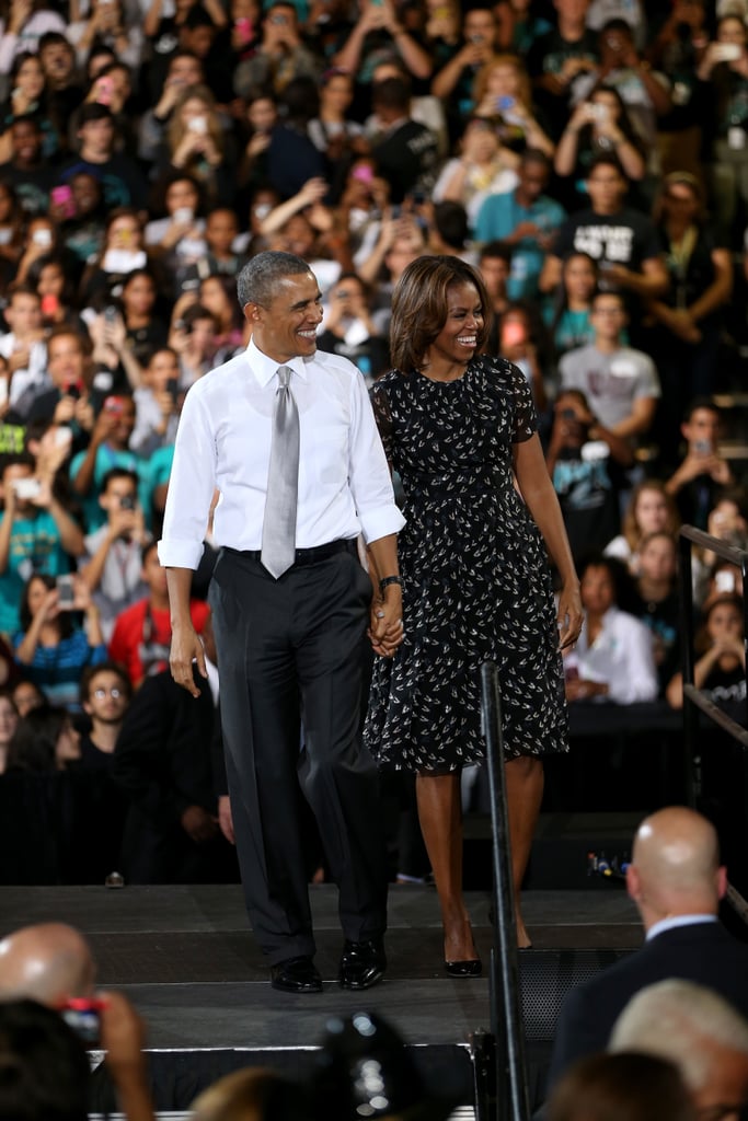 President Obama and First Lady Michelle Obama smiled at the crowd during an event at a Miami high school in March.