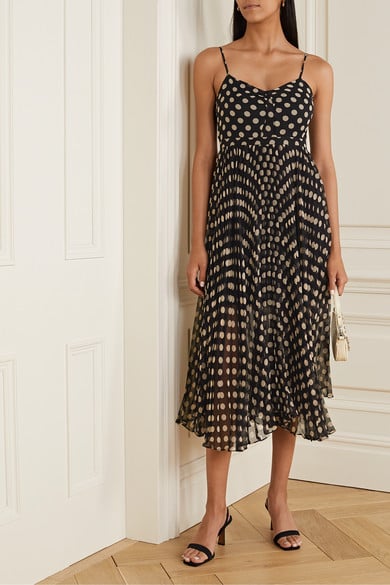 Laura Garcia Georgiana Pleated Polka-Dot Silk-Chiffon Midi Dress