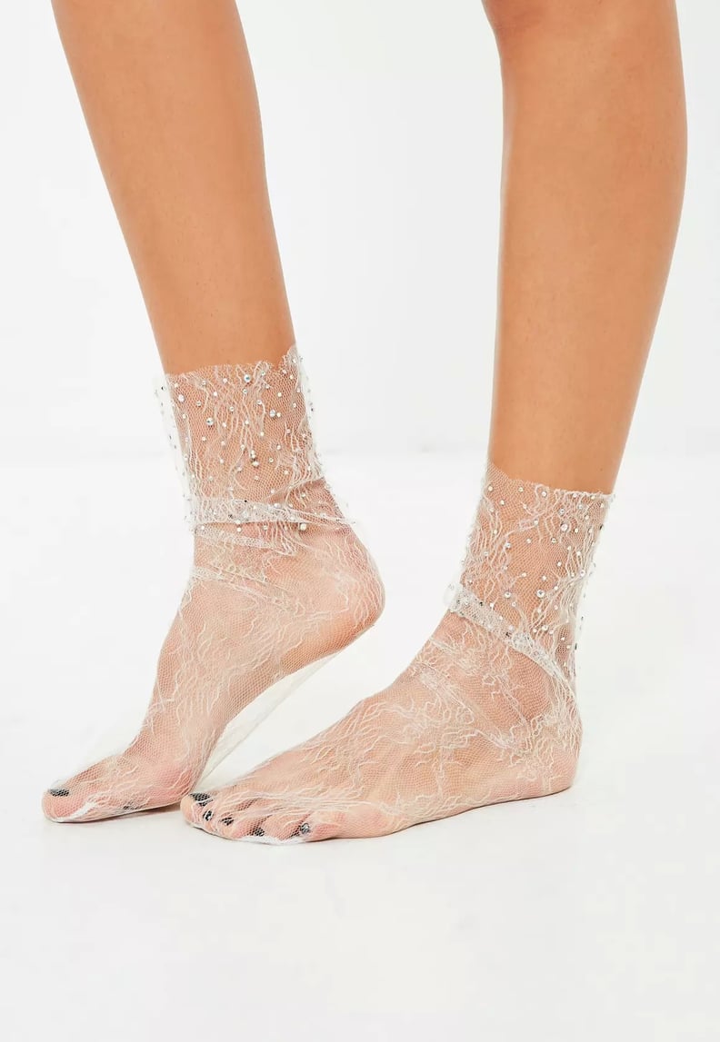 Missguided White Mesh Diamante Socks