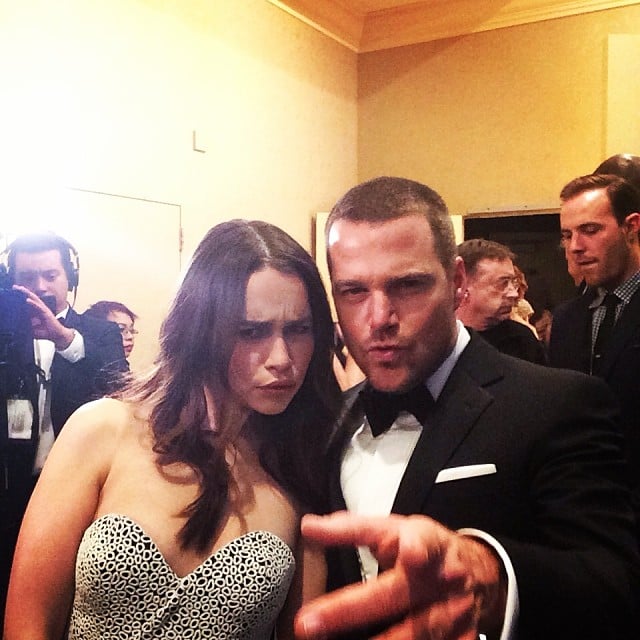 Chris O'Donnell and Emilia Clarke joked around backstage.
Source: Instagram user goldenglobes