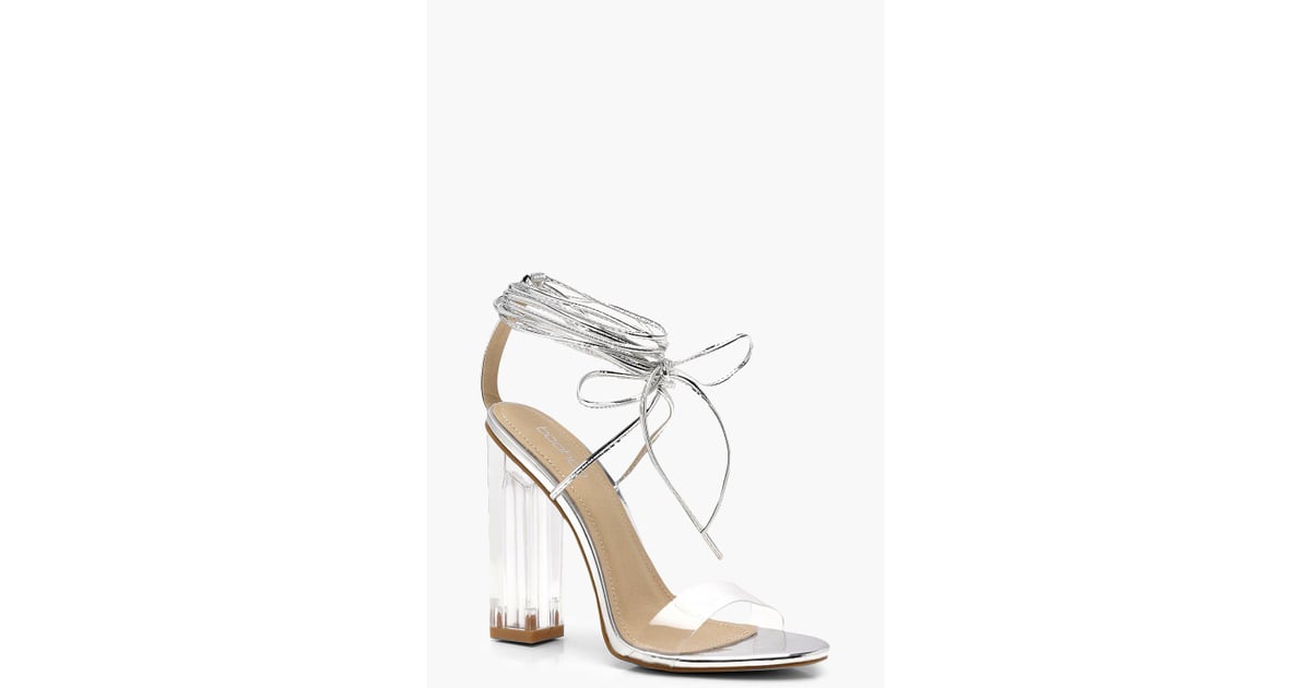 clear heel wrap strap sandals