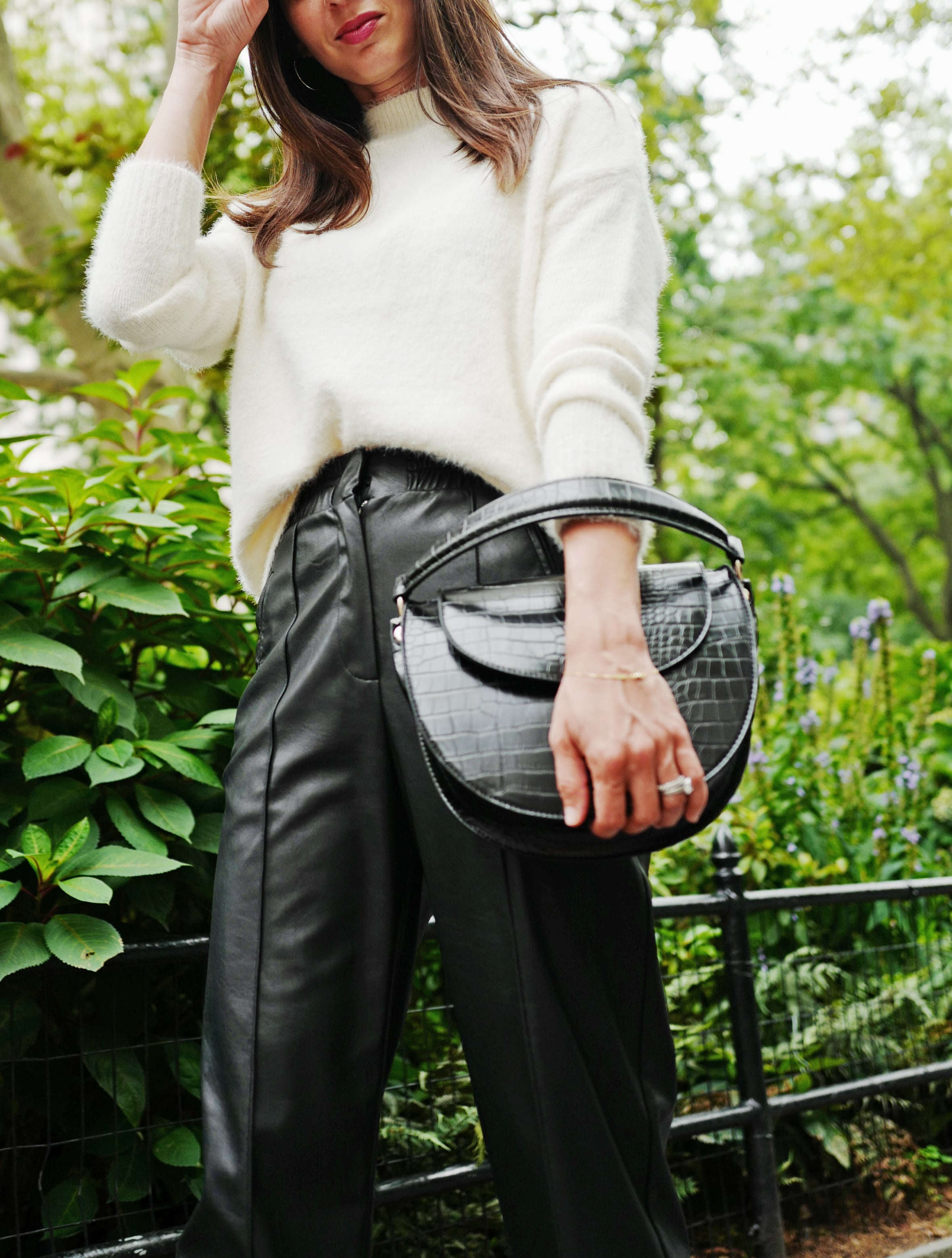 Pretty Little Thing + Plus Brown Faux Leather Croc Embosed Flare Pants