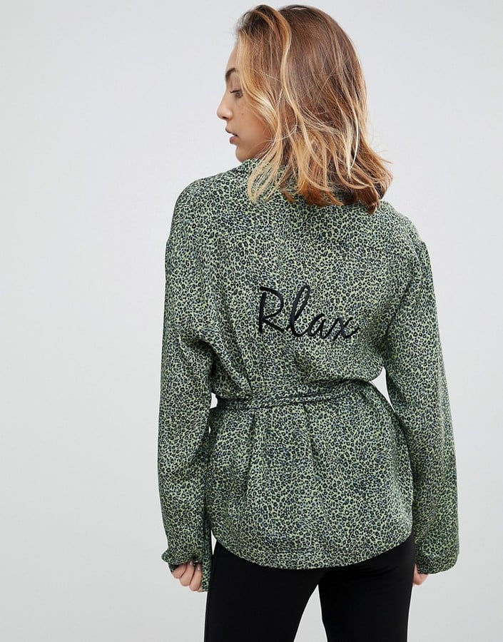 To Be Adored Bibiana Silk Leopard Print Emroidered Neck Belt Pyjama Shirt