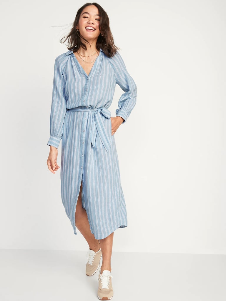 Long-Sleeve Waist-Defined Striped Midi Dress For Women | Old Navy Long ...