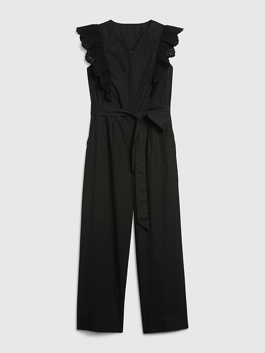 Eyelet Ruffle Sleeve Jumpsuit in Poplin