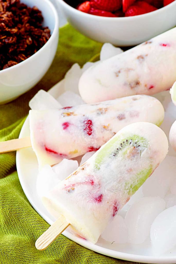 Strawberry, Kiwi, and Granola Popsicles